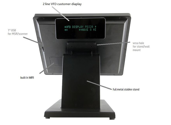15" Intel Core I3 All In One Touch Screen POS Terminal Linux Windows 10 with Aluminum Stand